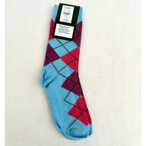 Brooks Brothers Socks One Size Made in Italy Teal Blue Red Argyle Cotton Blend